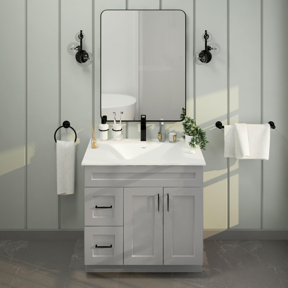 36" Maple Walnut Bathroom Vanity Base â Ready-to-Assemble Sink Cabinet with Drawers, Shaker Style Storage, Base Only, No Top or Sink