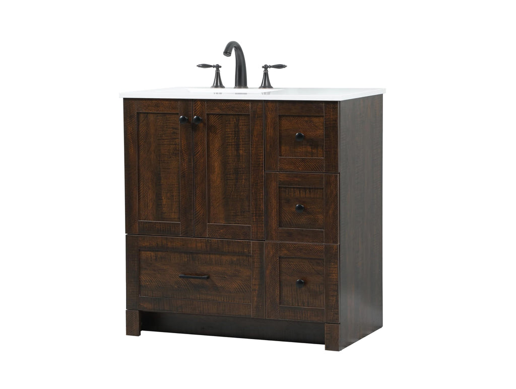 18" Pre-Assembled Bathroom Vanity with Sink, Engineered Wood, Ivory White Engineered Marble Countertop Included, Single Oval Porcelain Sink, 1 Soft-Close Drawers, Expresso