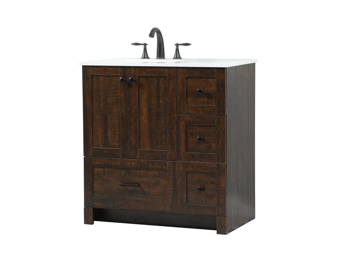 18" Pre-Assembled Bathroom Vanity with Sink, Engineered Wood, Ivory White Engineered Marble Countertop Included, Single Oval Porcelain Sink, 1 Soft-Close Drawers, Expresso