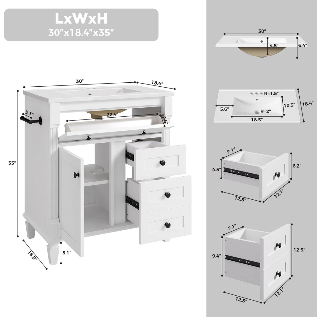 LIKIMIO 36 Inch Bathroom Vanity with Sink, Adjustable Solid Wood Legs