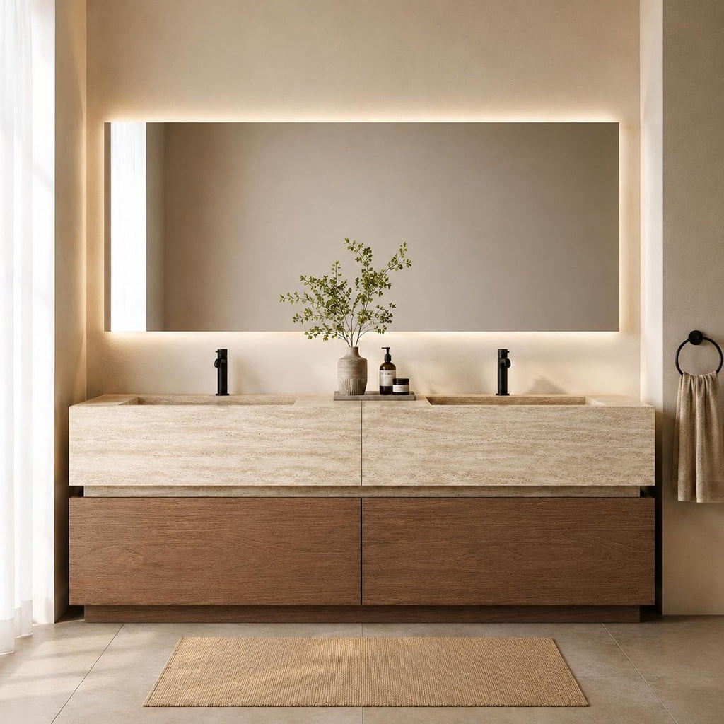 72 in Double-Sink Freestanding Bathroom Vanity with LED Mirror