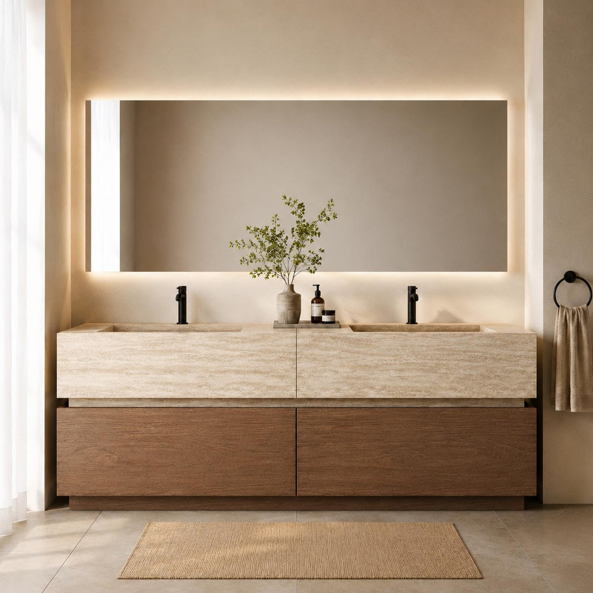 72 in Double-Sink Freestanding Bathroom Vanity with LED Mirror