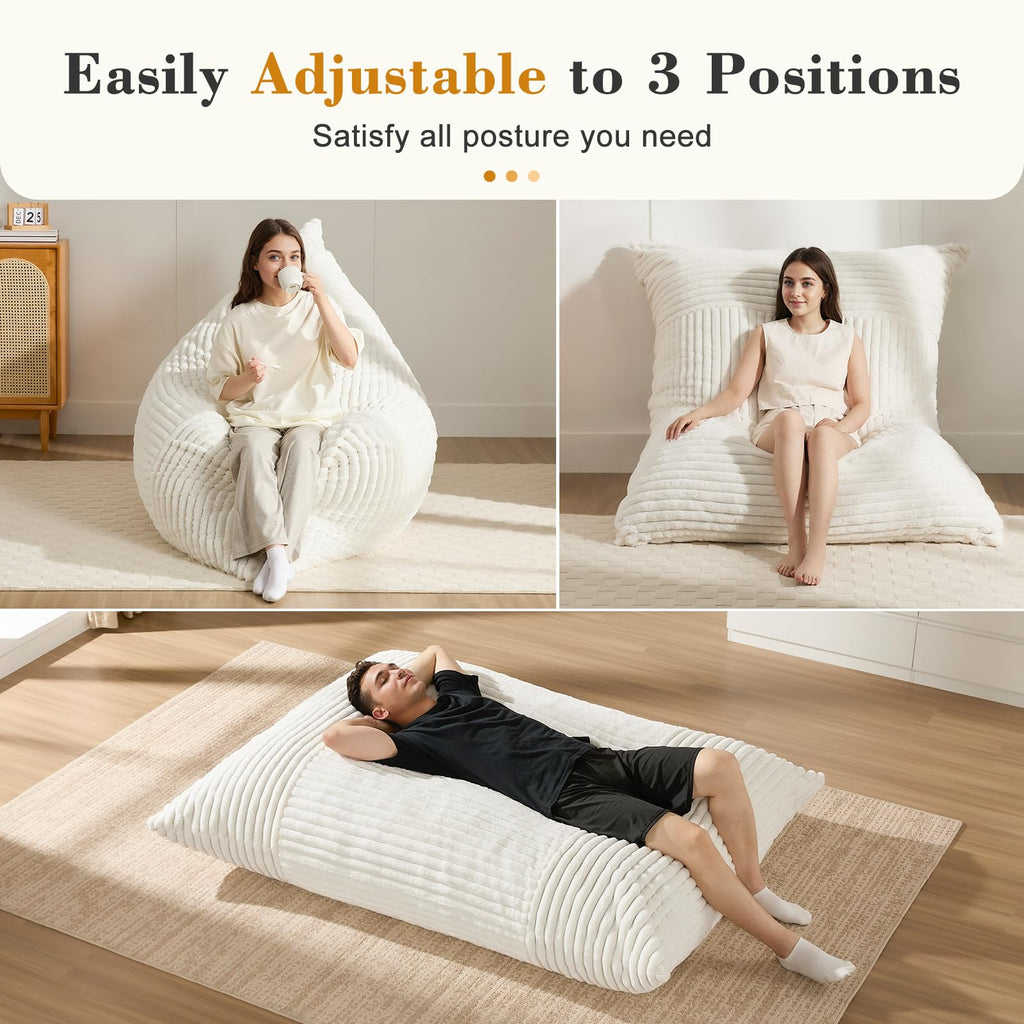 3-in-1 Giant Bean Bag Chair for Adults & Kids, Convertible Floor Sofa to Mattress, Memory Foam Beanbag Chair with Washable Cover, Multi Functional Lounge Couch for Bedroom, Living Room (Dark Grey)