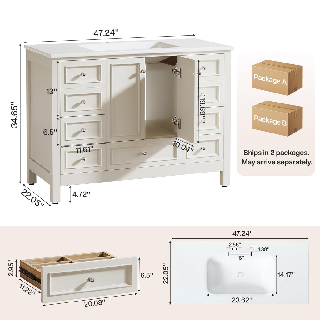 Tribesigns 30" Bathroom Vanity with Sink, Freestanding Bathroom Vanities Cabinet with Ceramic Basin Combo, Bathroom Sink Cabinet with 2 Doors and 1 Drawer, Solid Wooden Frame (Navy Blue, 30 INCH)