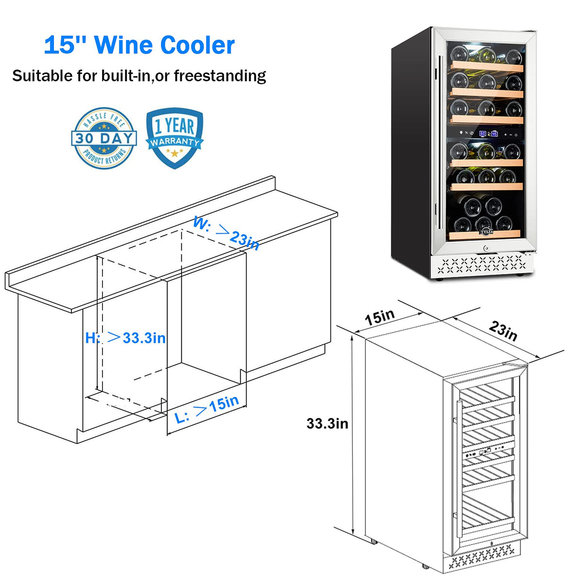 Tylza 24" Dual Zone Wine and Beverage Cooler Quiet Compressor