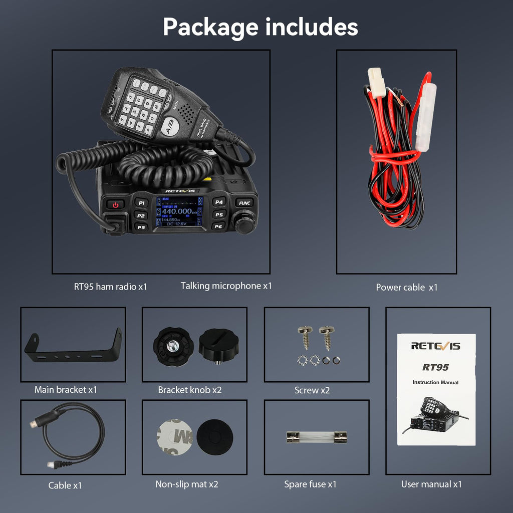 Retevis RT95 Dual Band Mobile Radio, Ham Radio Base Station Starter kit