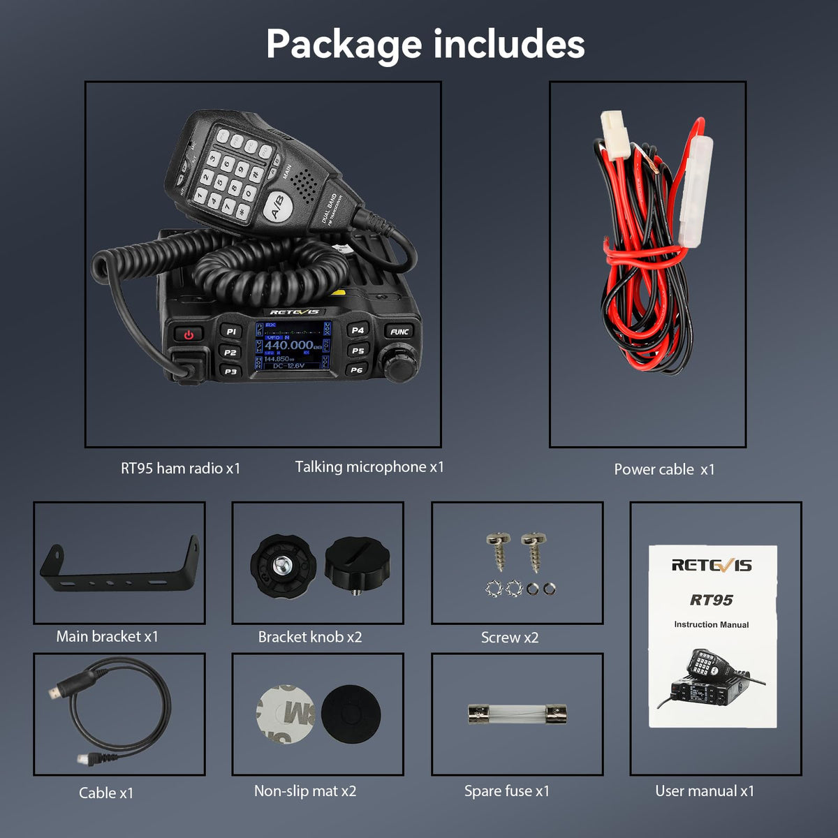 Retevis RT95 Dual Band Mobile Radio, Ham Radio Base Station Starter kit