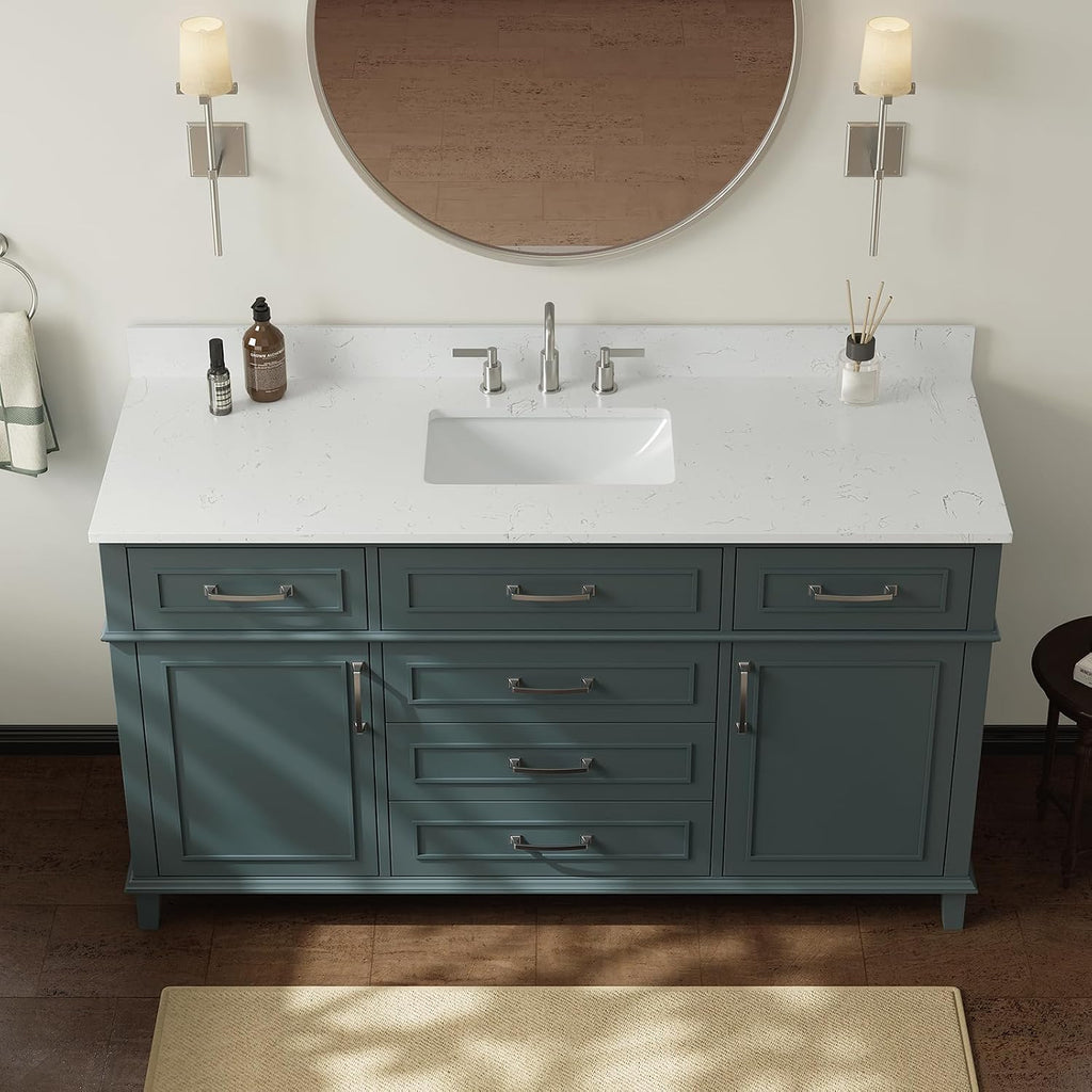 60 Inch Bathroom Vanity with Sink, Fully Assembled, Green