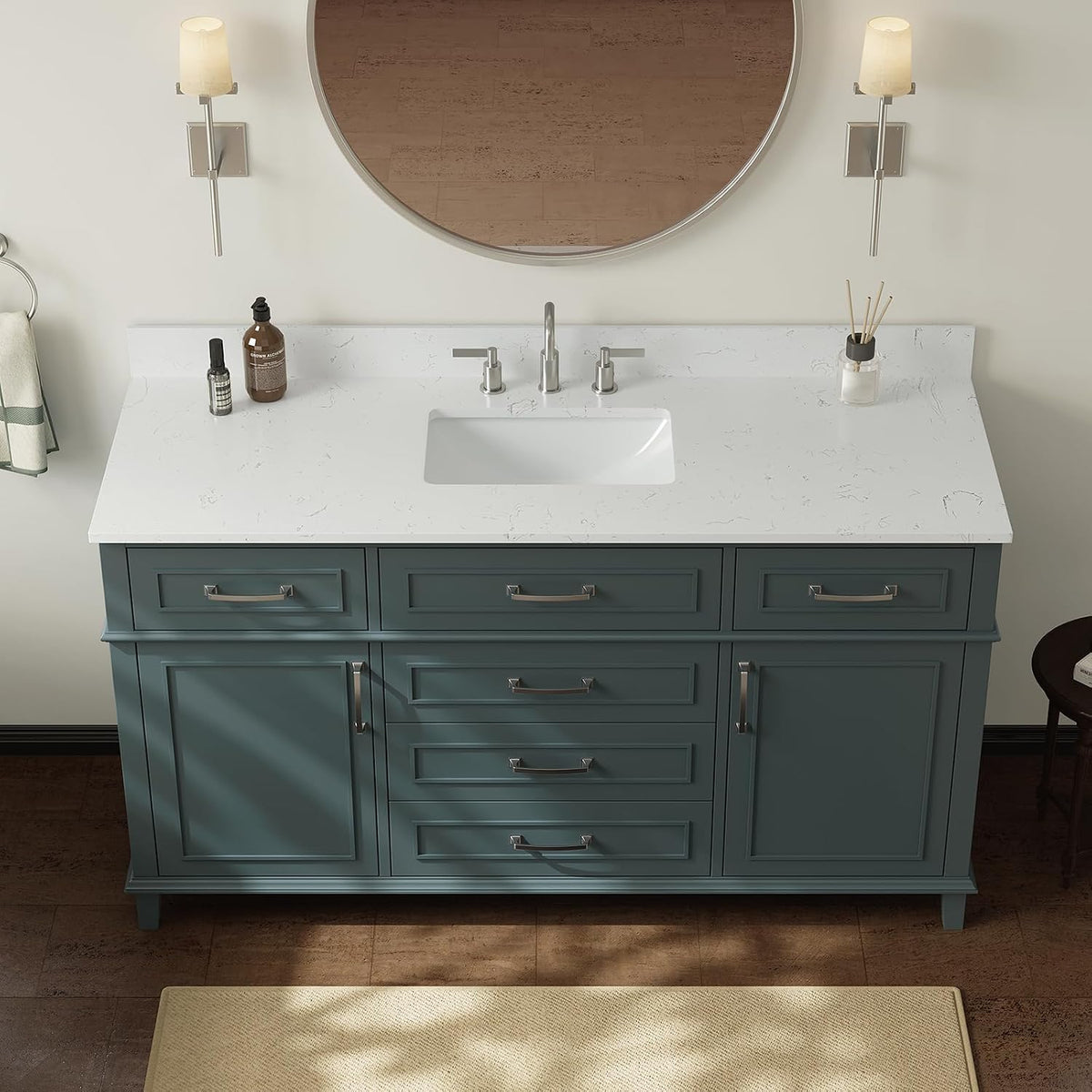 60 Inch Bathroom Vanity with Sink, Fully Assembled, Green