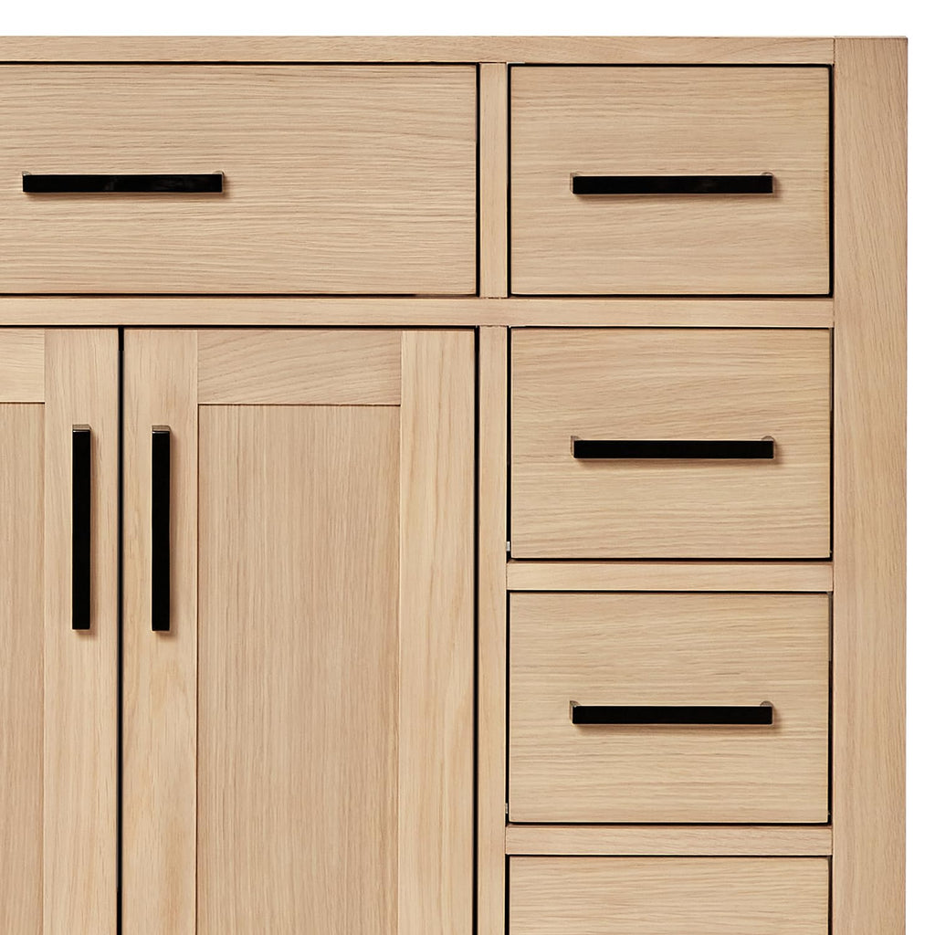 DKB Beckford 42-Inch White Bathroom Vanity with Sink, Solid Wood Base Cabinet, 1.5" White Quartz Countertop, Rectangular Sink, 2 Soft Closing Doors, 9 Drawers