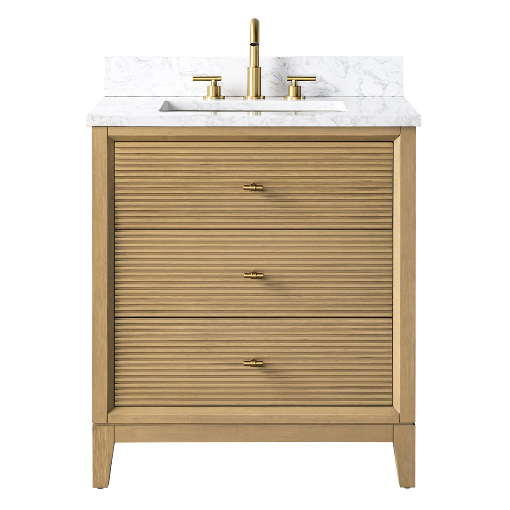 Vanity Art 72" Bathroom Vanity with Double Sink & Arabescato White Engineered Stone Top, Vanity Cabinet with Soft Closing Door, Solid Wood Frame, Golden Brushed Handles, Walnut VA8172D-Walnut-GB