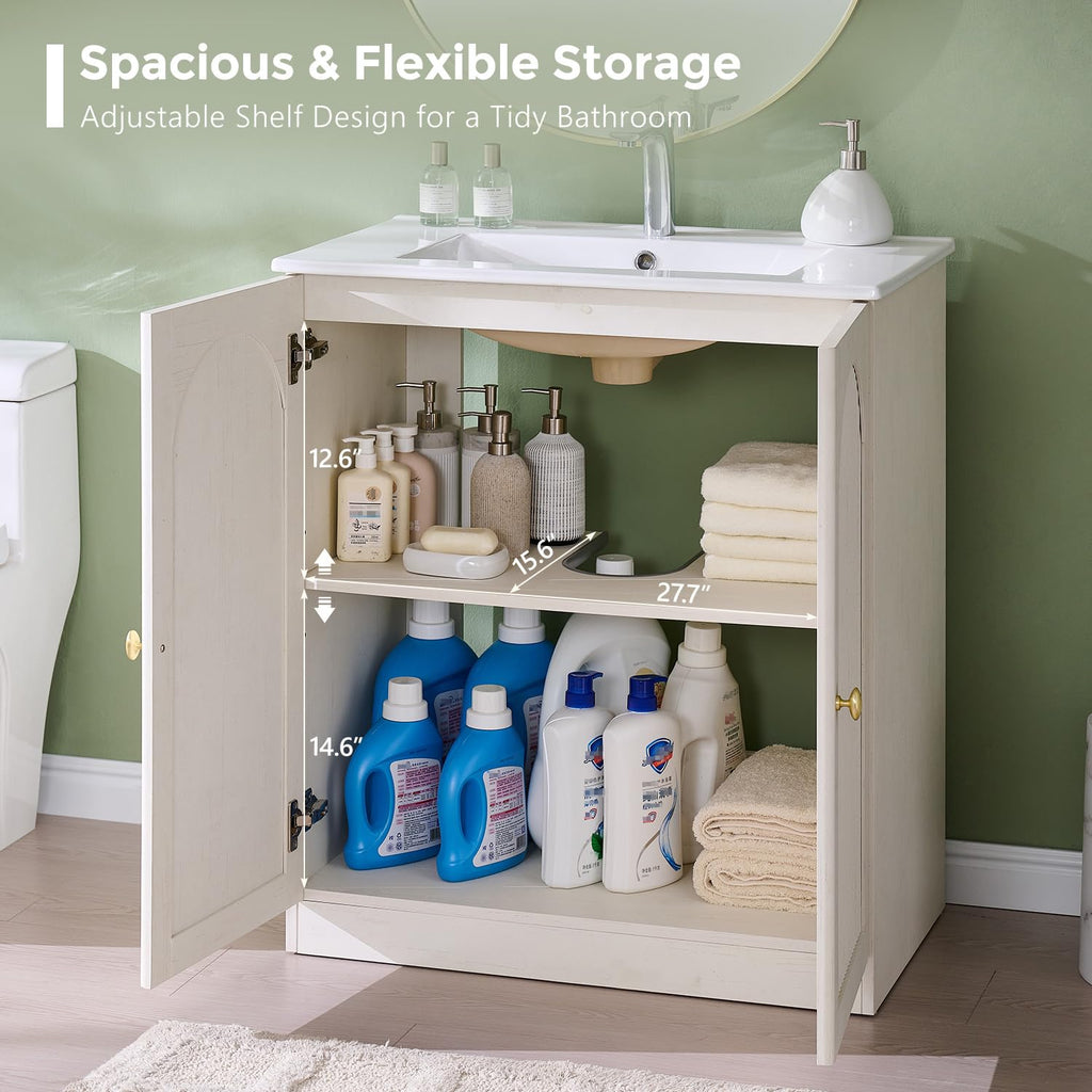IFBUY 30 Inch Arched Bathroom Vanity with Sink, Fluted Design, Natural Oak