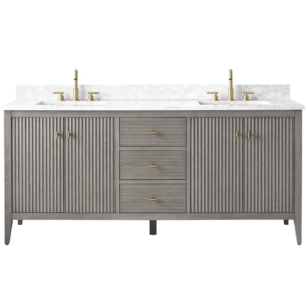 Vanity Art 84 inch Bathroom Vanity with Double Sink & Ceramic Top, Vanity Cabinet with Soft-Closing Door, Solid Wood Frame, Linear Pattern, Walnut, Golden Brushed Handware,Vintage Green