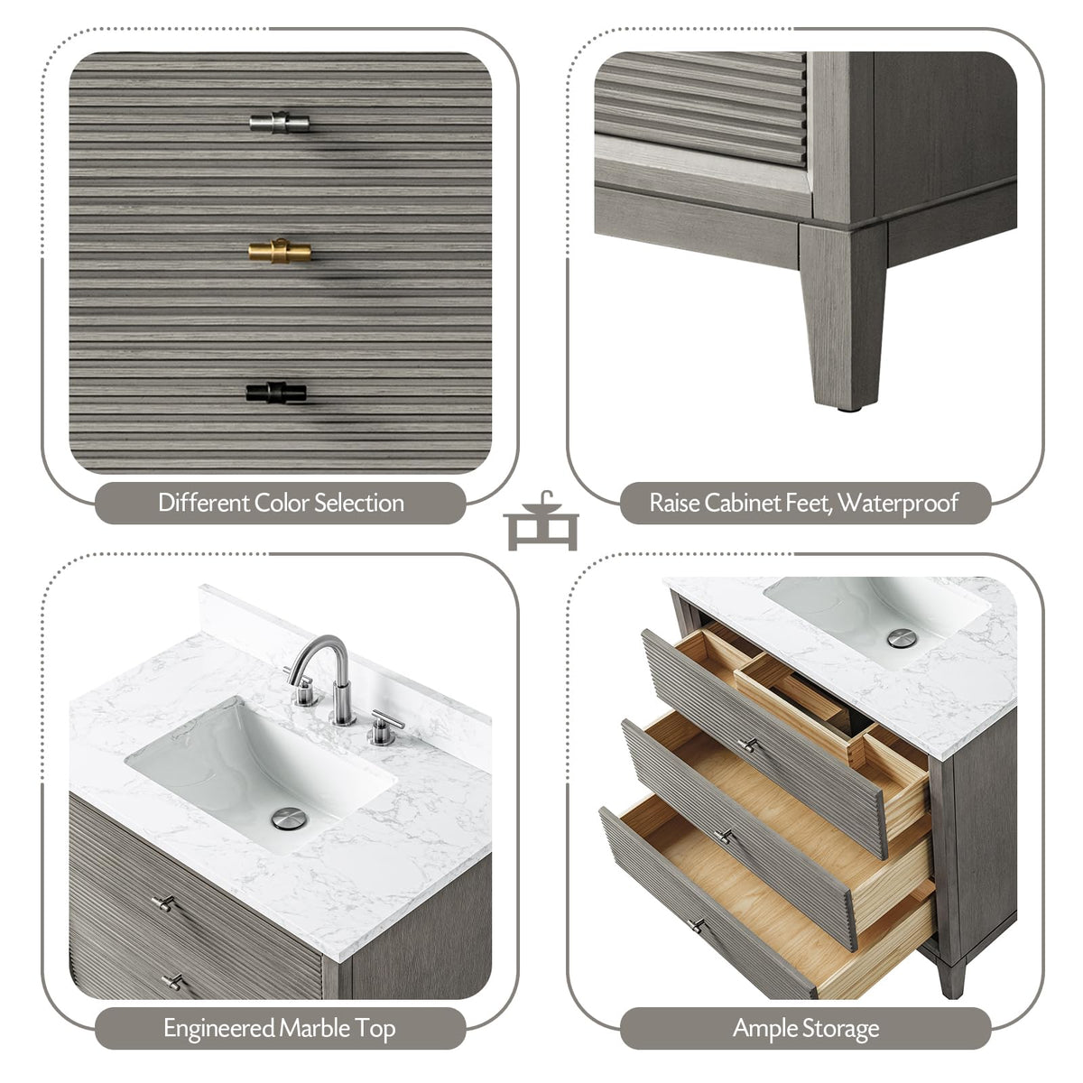 Vanity Art 72" Bathroom Vanity with Double Sink & Arabescato White Engineered Stone Top, Vanity Cabinet with Soft Closing Door, Solid Wood Frame, Golden Brushed Handles, Walnut VA8172D-Walnut-GB