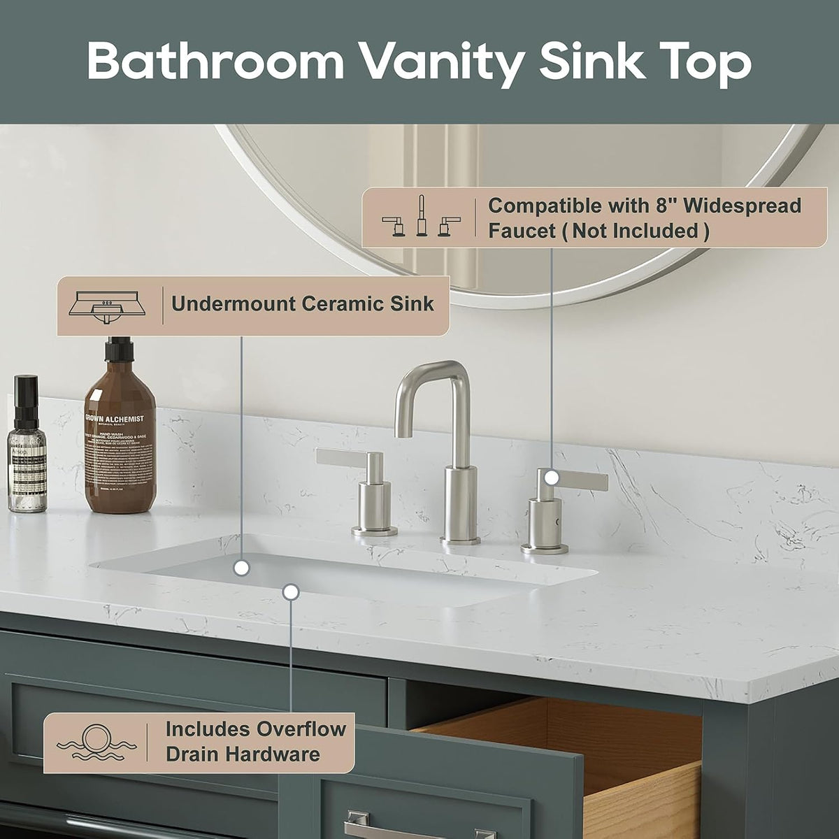 60 Inch Bathroom Vanity with Sink, Fully Assembled, Green