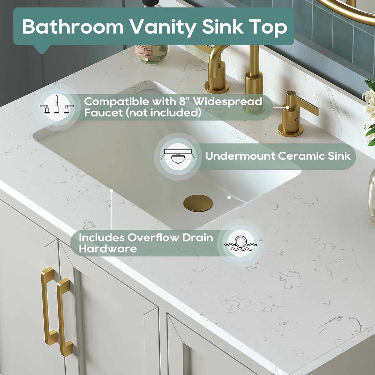 60 Inch Bathroom Vanity with Double Sink Combo, Greige