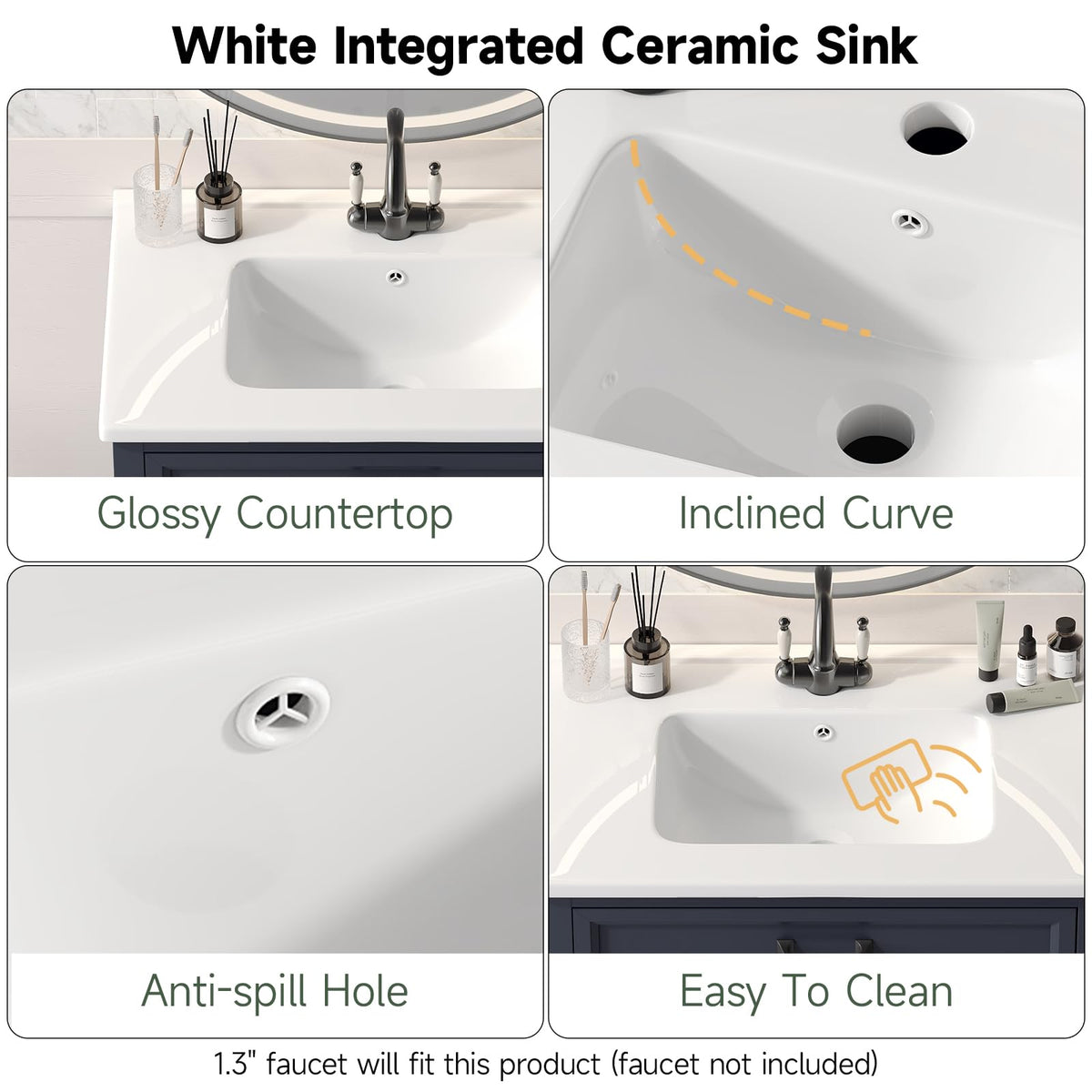 ONBRILL 28" Bathroom Vanity with Ceramic Sink, Soft Close Doors,White