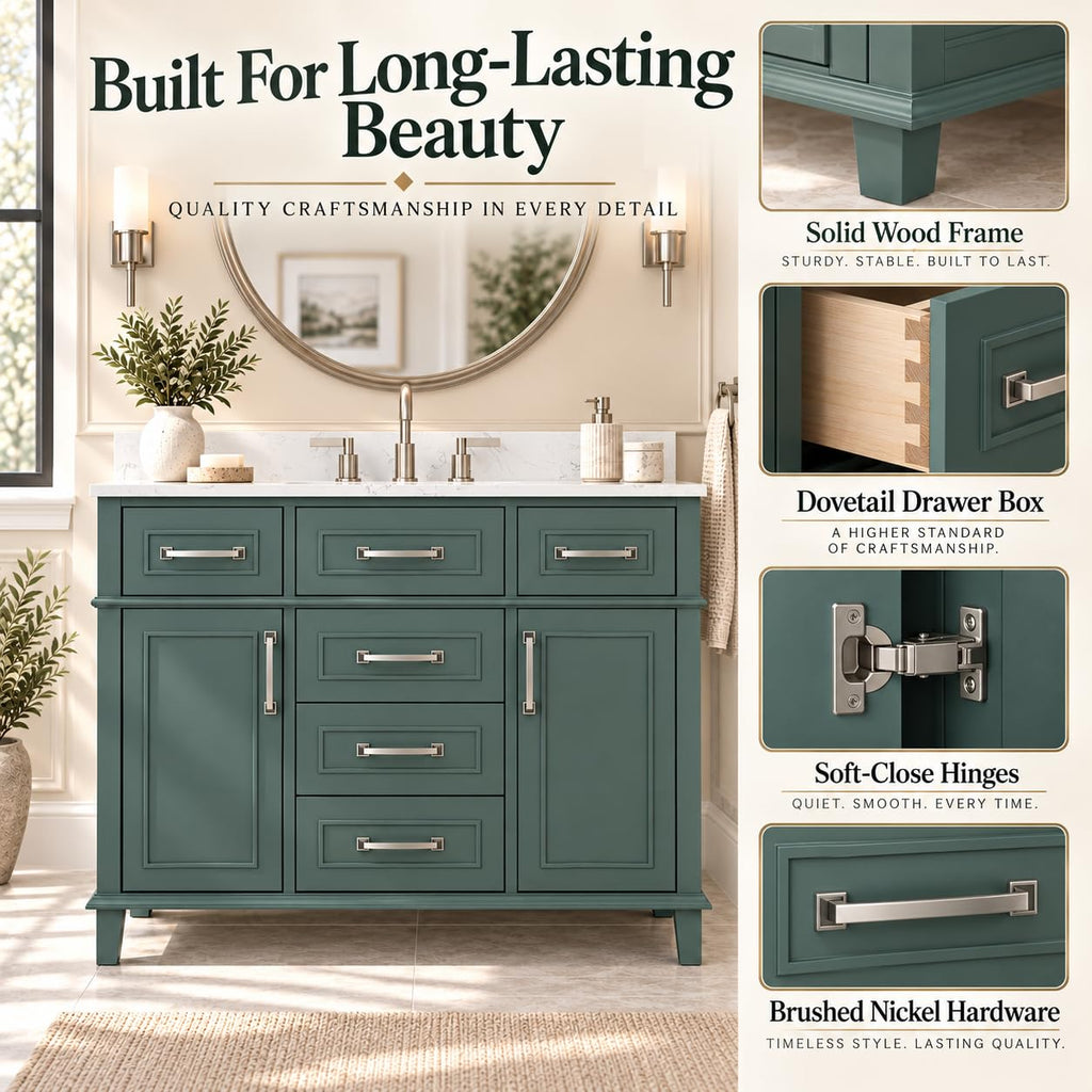 60 Inch Bathroom Vanity with Sink, Fully Assembled, Green