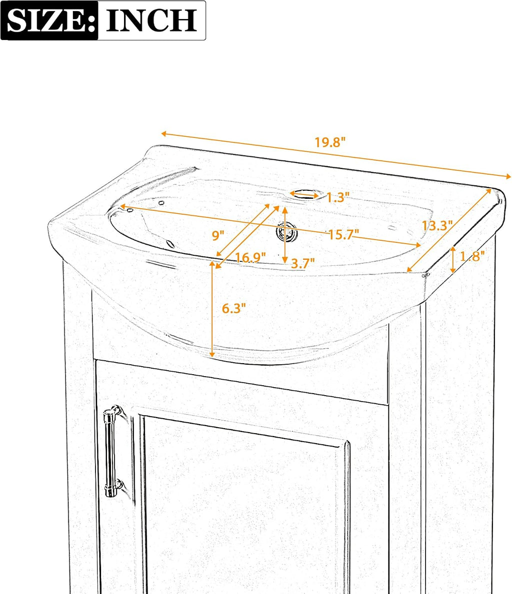 YOPTO 20" Bathroom Vanity with Ceramic Sink, French Style, Black