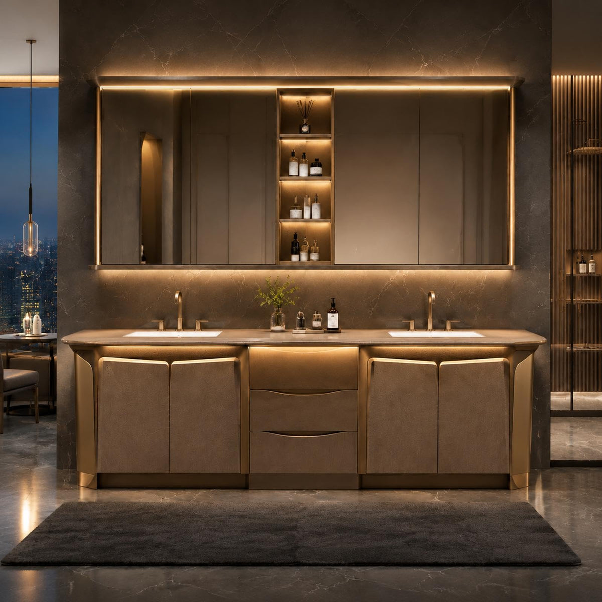 78 IN Freestanding Double-Sink Bathroom Vanity with LED Mirror Cabinet