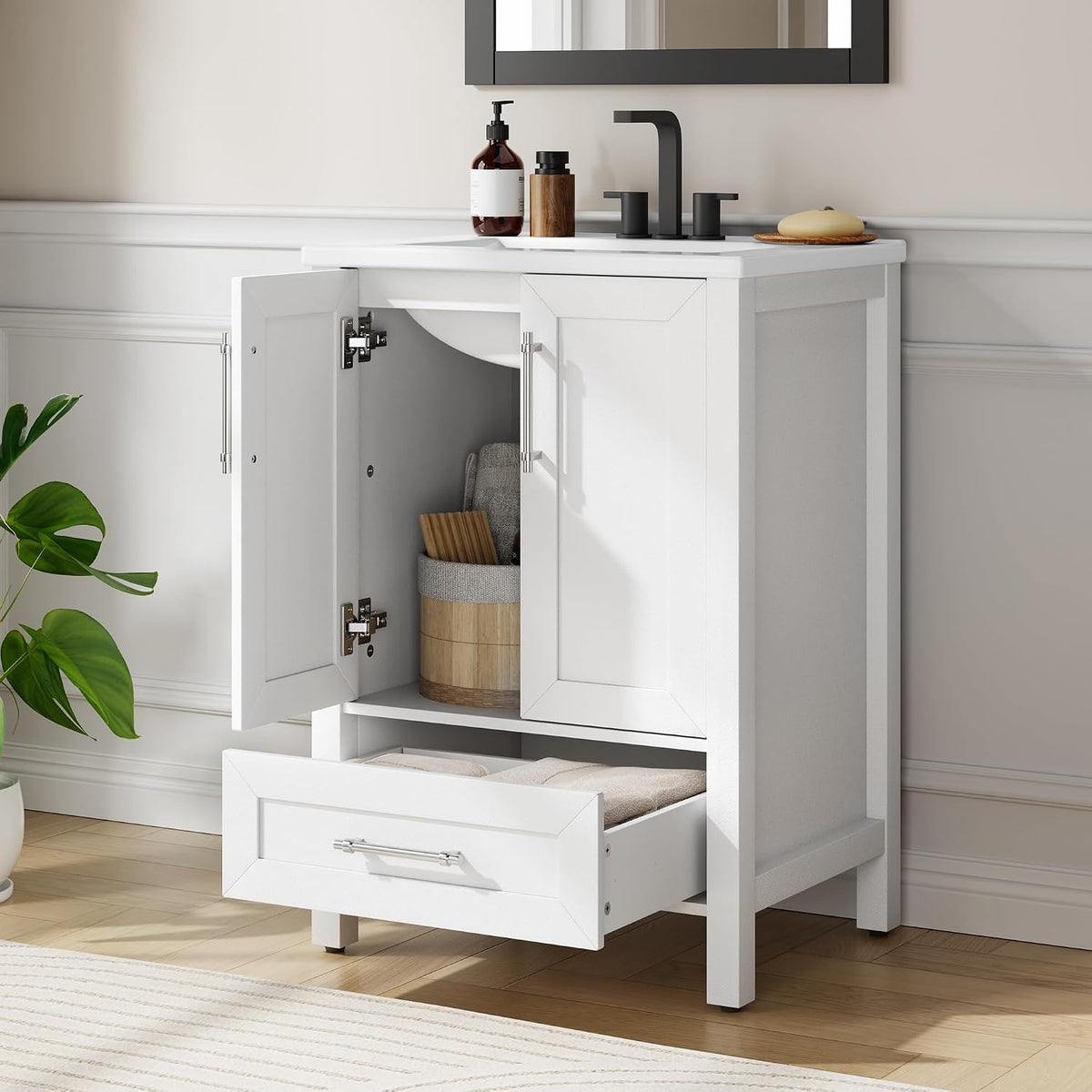 Garvee 24" Bathroom Vanity with Sink, Freestanding Bathroom Cabinet