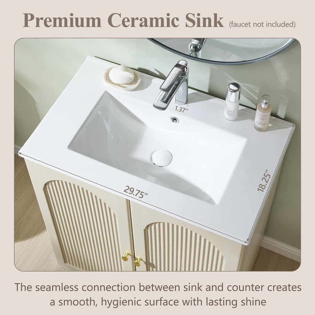 IFGET 30 Inch Bathroom Vanity with Sink, Arched Fluted Design, Natural Oak