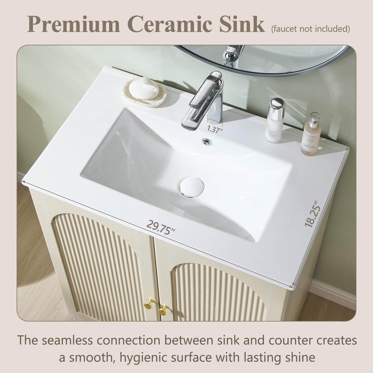 IFGET 30 Inch Bathroom Vanity with Sink, Arched Fluted Design, Natural Oak