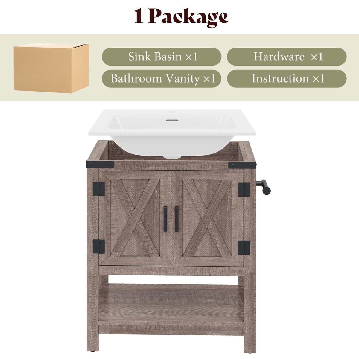 AMERLIFE 48" White Farmhouse Sink Bathroom Vanity, Solid White Top