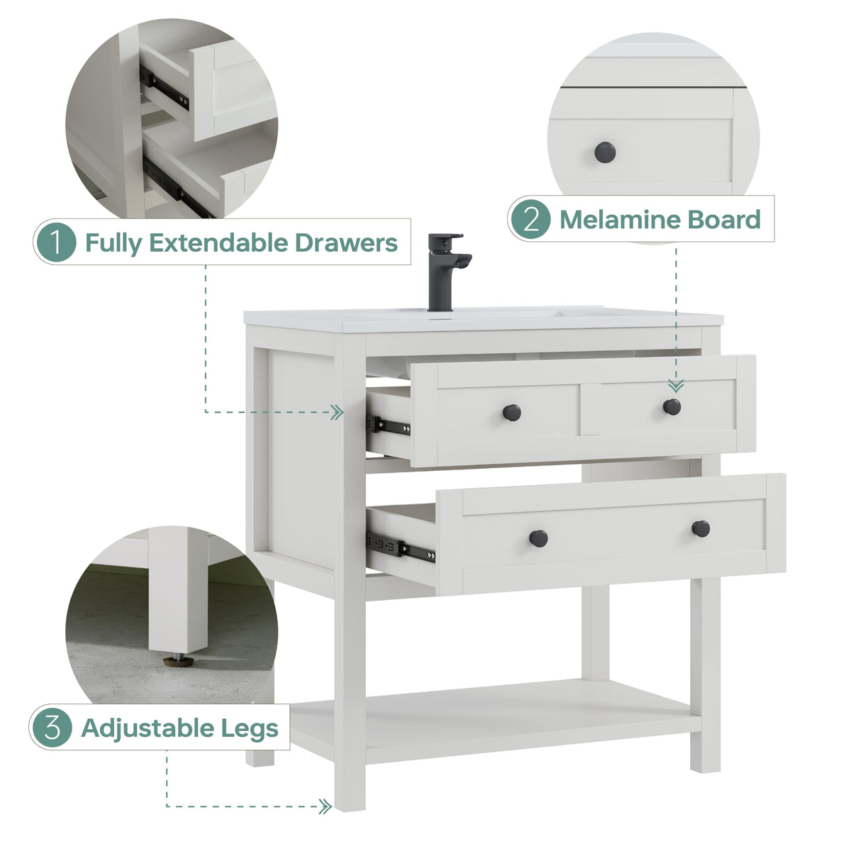 42 Inch Bathroom Vanity with Sink, Fully-Assembled, Walnut