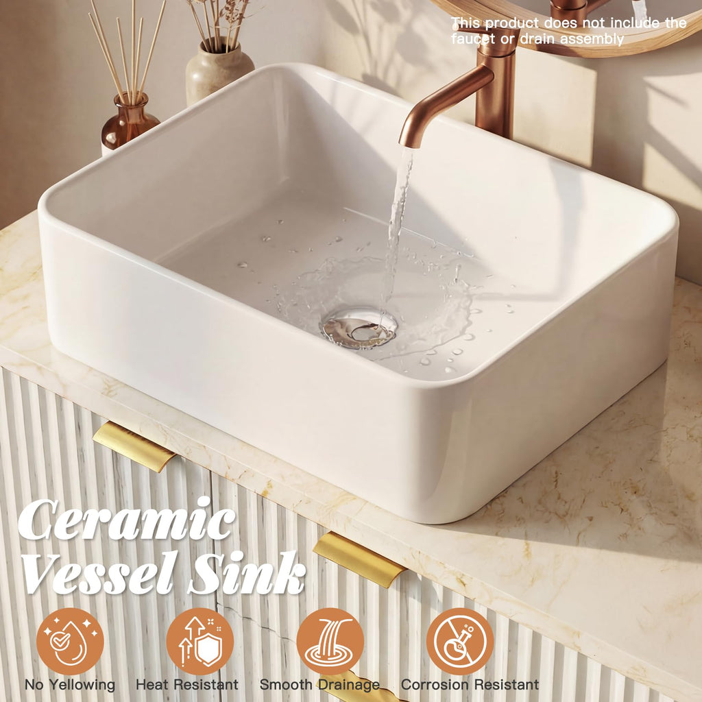 Concho 31'' Fluted Bathroom Vanity with Ceramic Sink Natural Oak