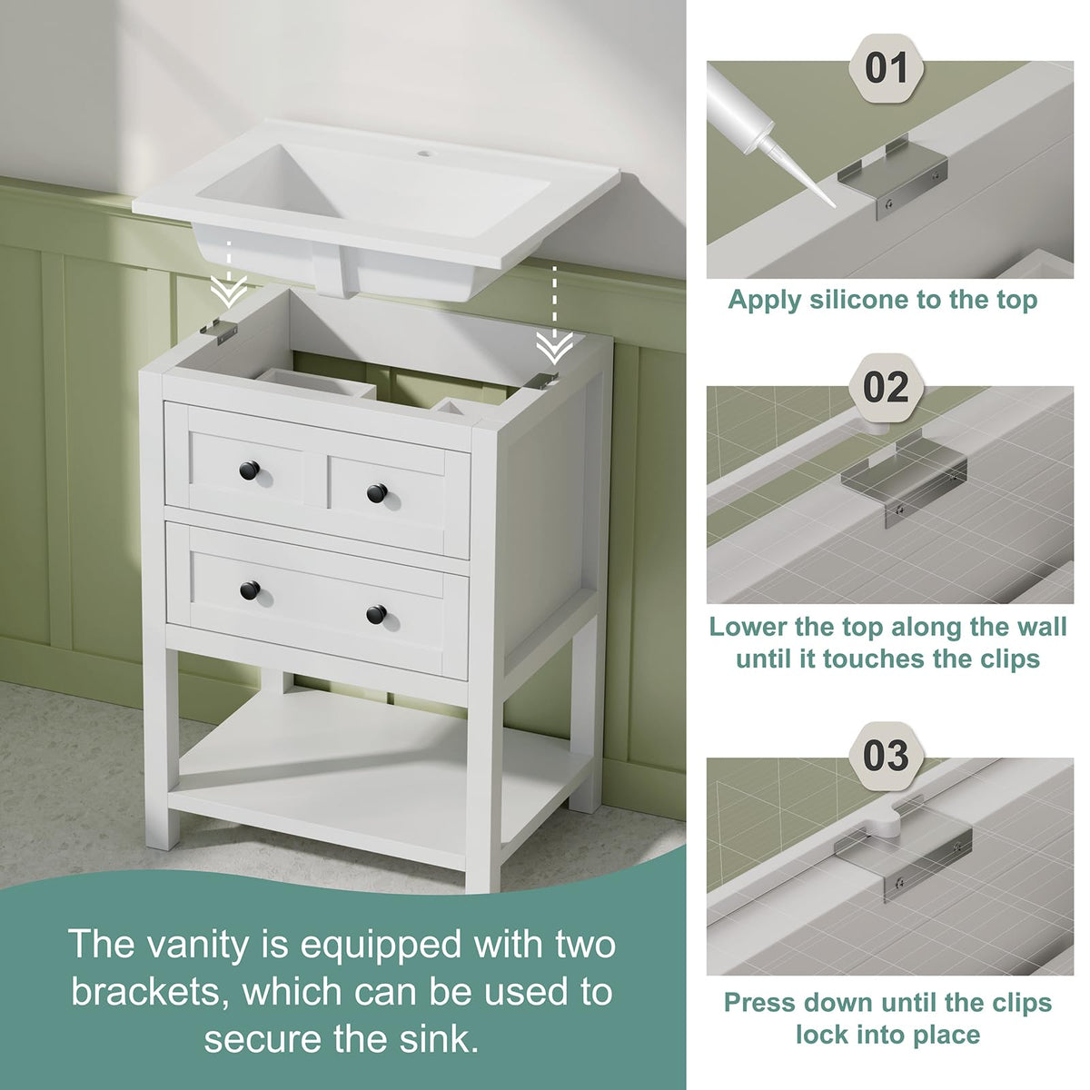 42 Inch Bathroom Vanity with Sink, Fully-Assembled, Walnut