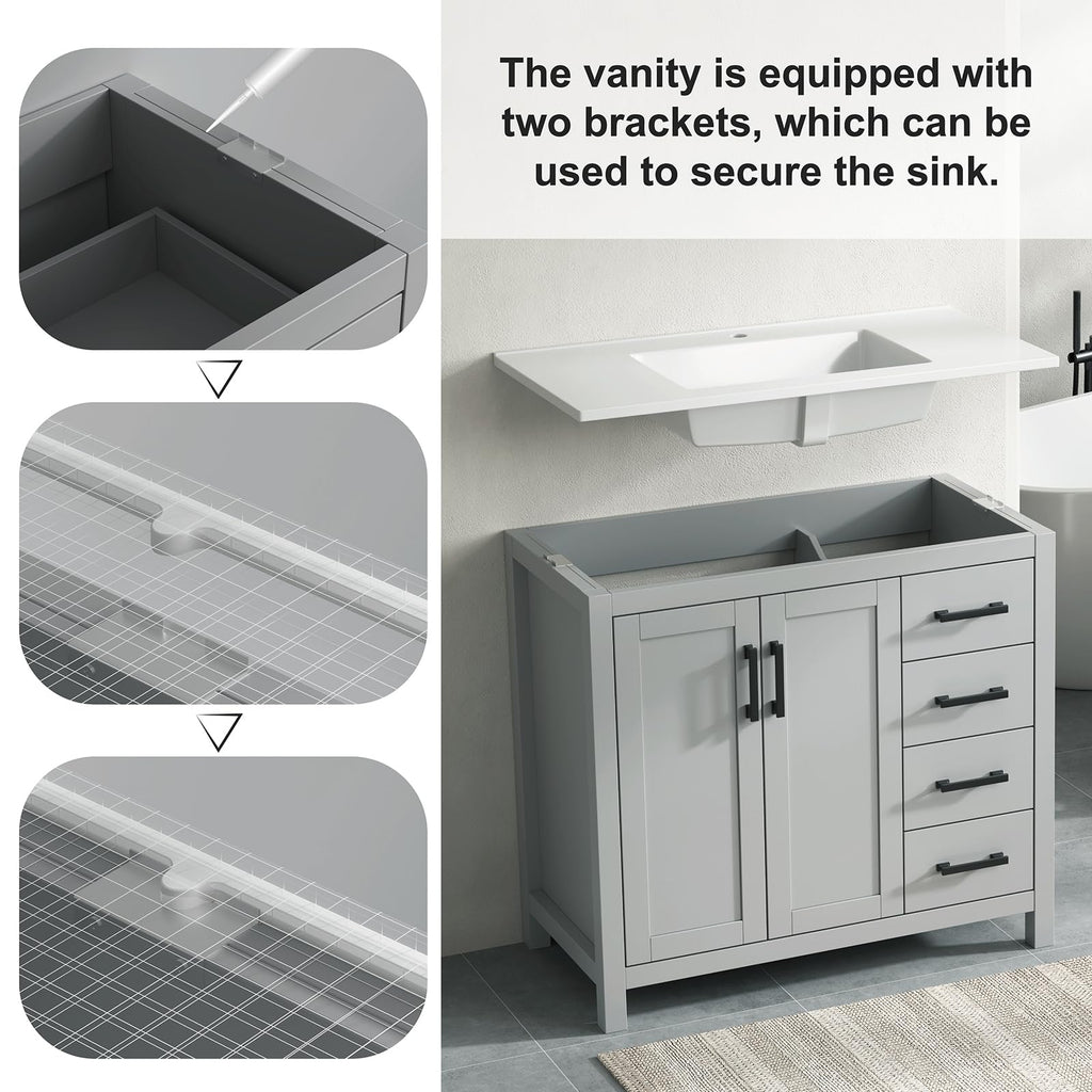 36 Inch Modern Bathroom Vanity with Sink, Black