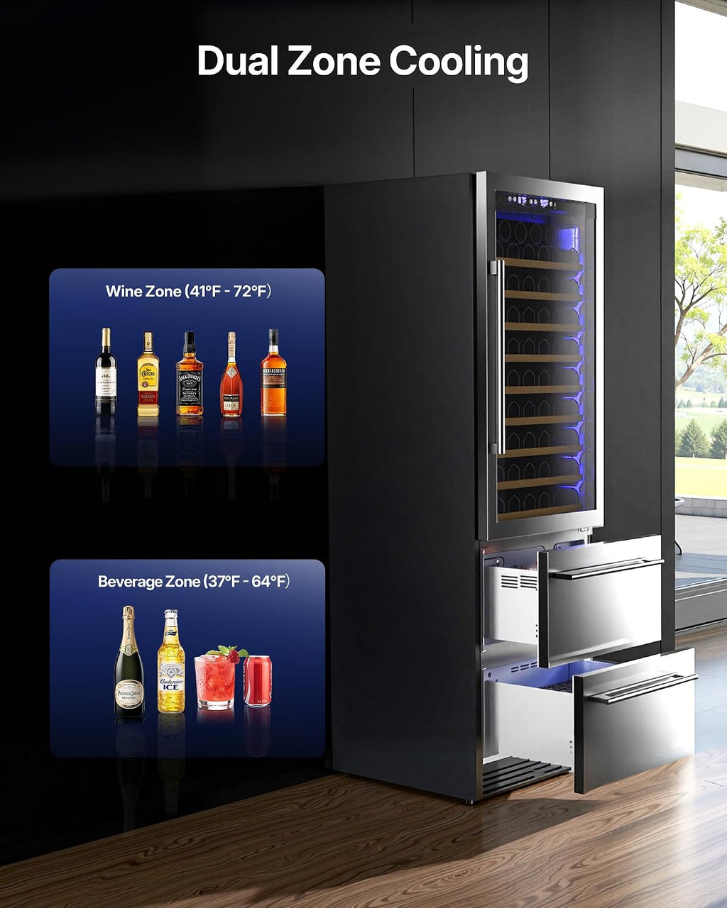 Upstreman Wine and Beverage Refrigerator, 24" Dual Zone Wine Cooler