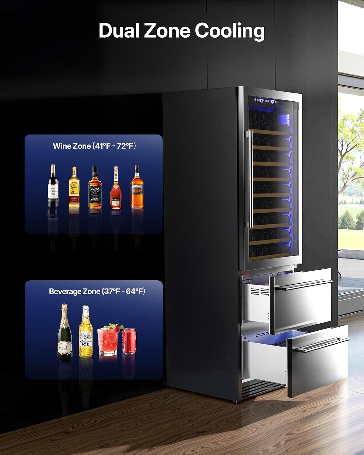 Upstreman Wine and Beverage Refrigerator, 24" Dual Zone Wine Cooler