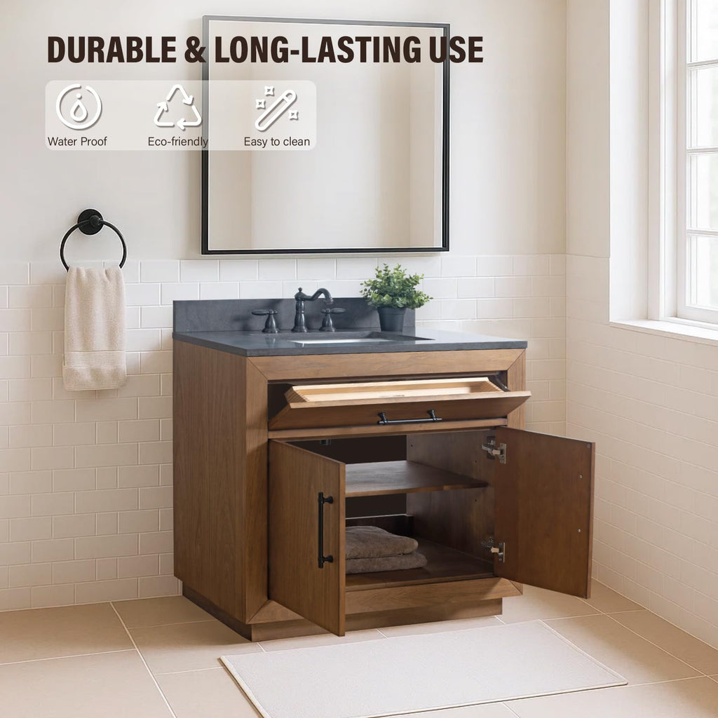 HOMEBEYOND 72" Bathroom Vanity with Double Sink & Ceramic Top, MDF Material Vanity Cabinet with Basin Combo, Soft-Closing Doors, Removable Shelf, Backsplash, Tan