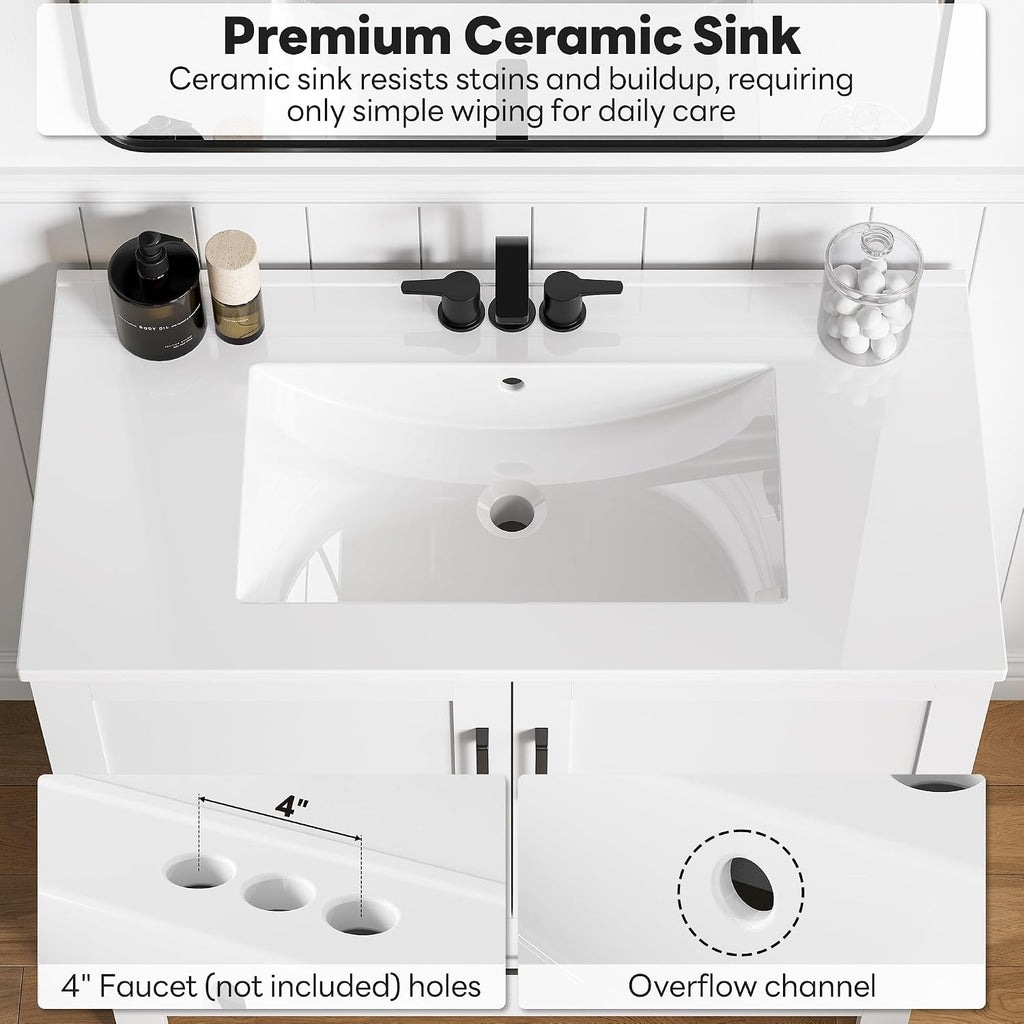 LIKIMIO 36" Bathroom Vanity with Sink, 1 Soft-Close Drawer & 2 Doors, White