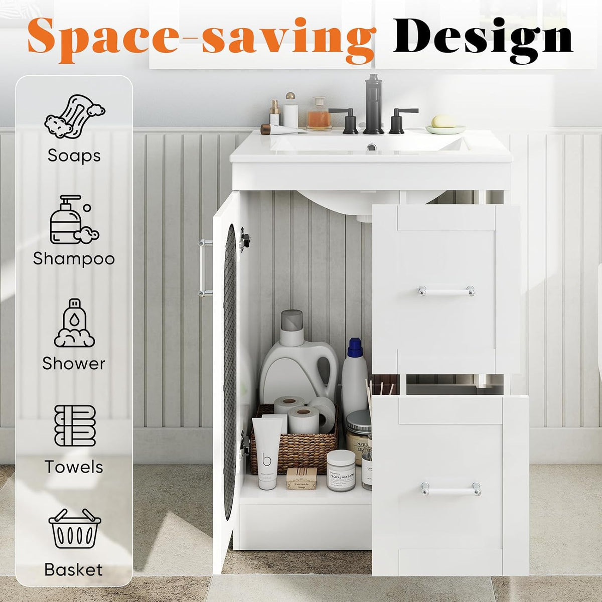 DUMOS 24" Modern Bathroom Vanity with Durable Ceramic Basin