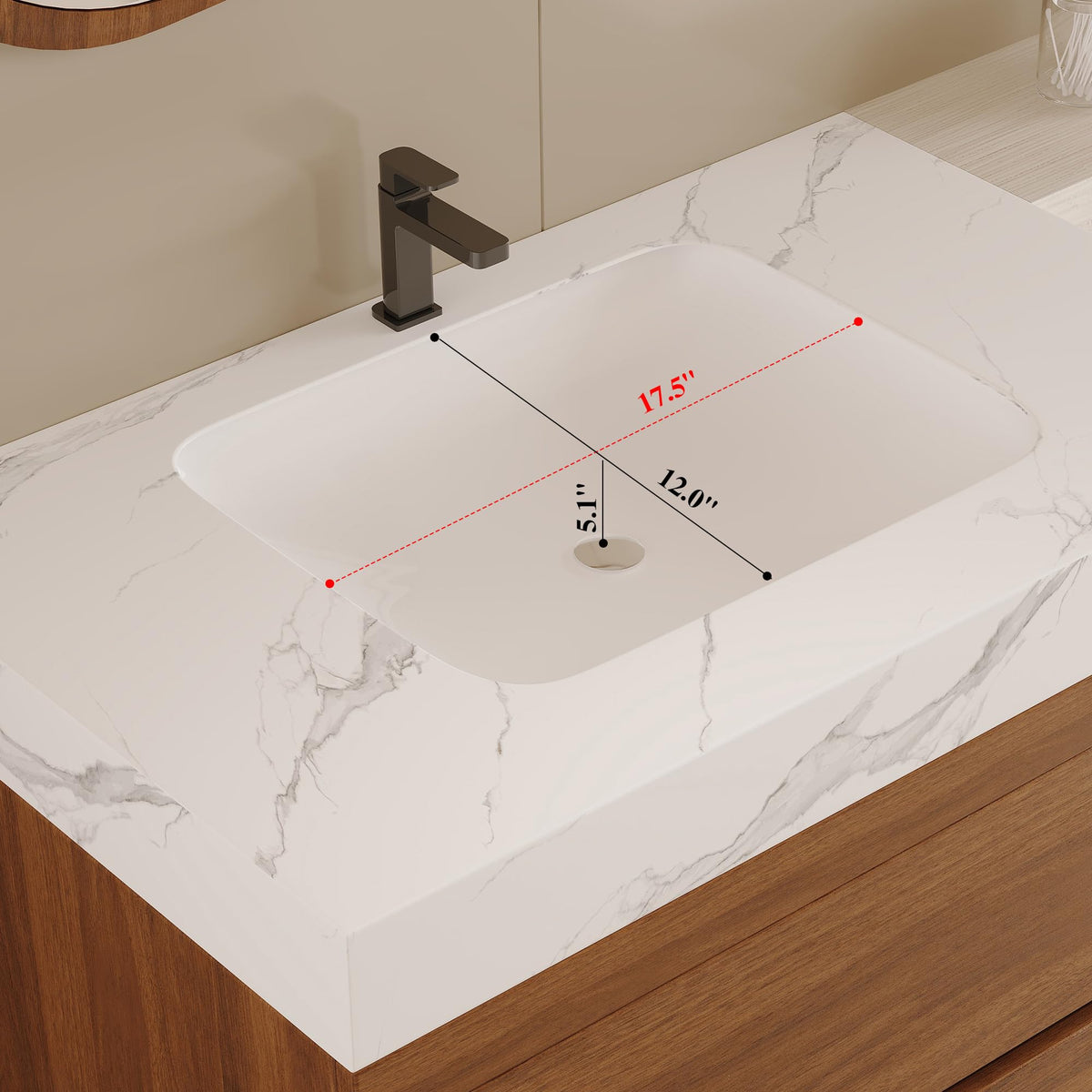 Glintee 40" Floating Bathroom Vanity & Sintered Stone Top, Black