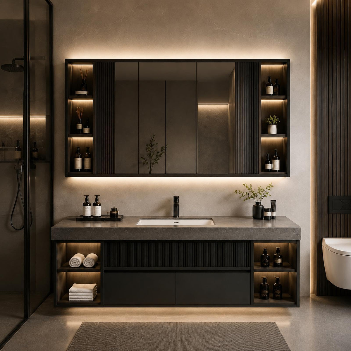 52 in Floating Single Sink Bathroom Vanity with LED Mirror