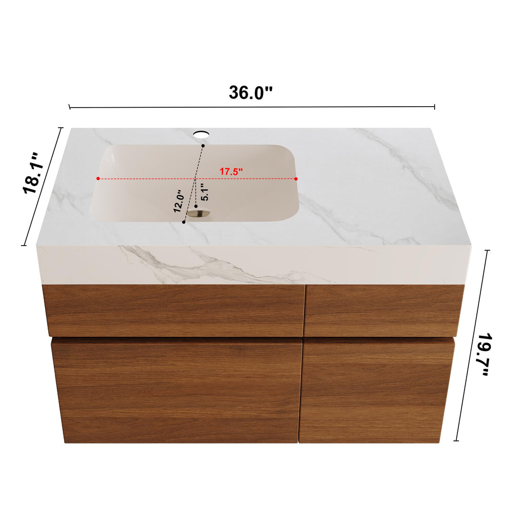 Glintee 40" Floating Bathroom Vanity & Sintered Stone Top, Black