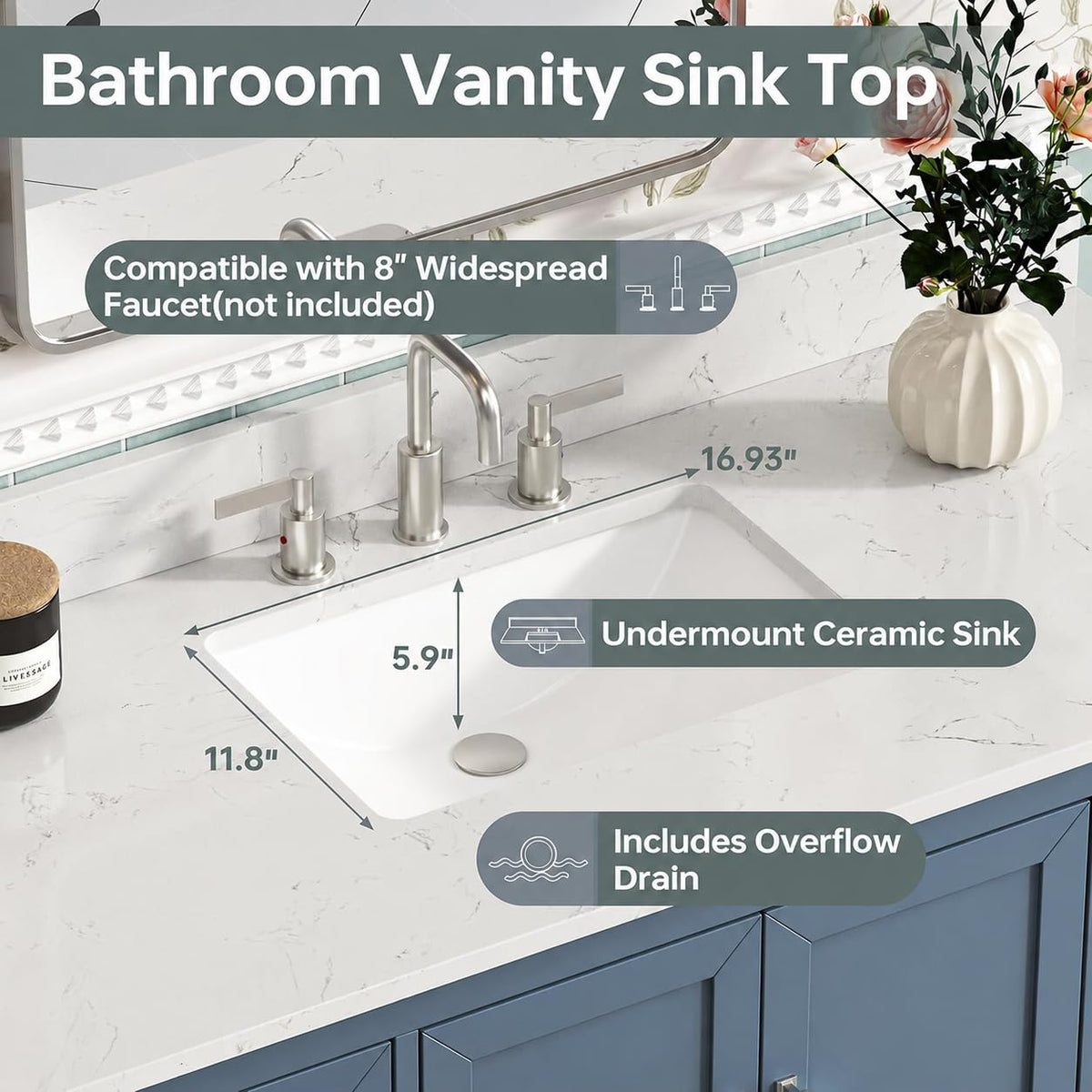 42 Inch Bathroom Vanity with Sink, Pre Assembled, White