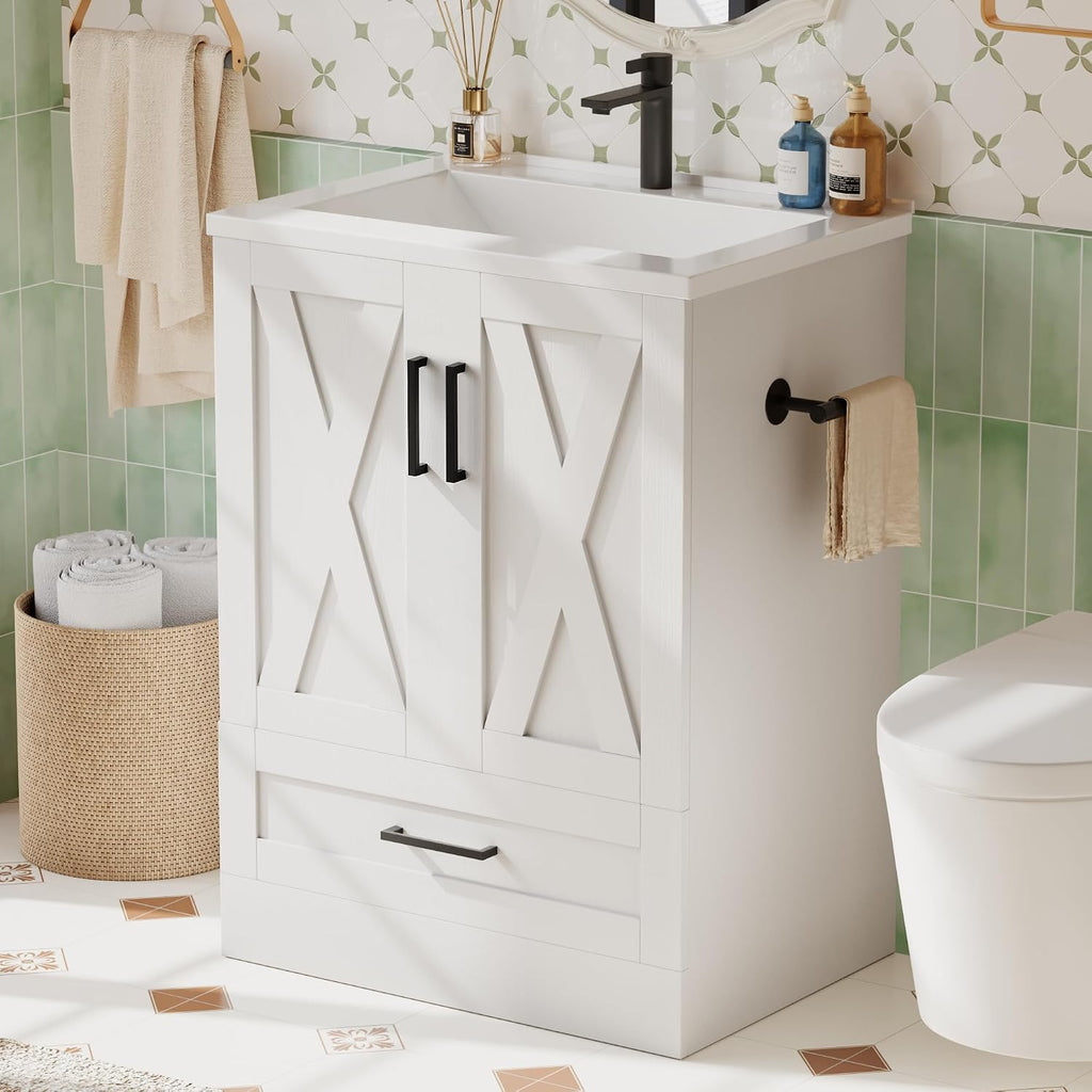 JUMMICO 24" Bathroom Vanity with Sink, Bathroom Storage Cabinet, White