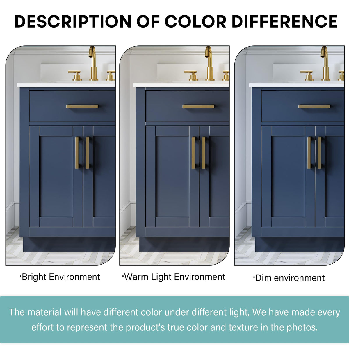 WELLFOR 36-Inch Bathroom Vanity with Sink W/ 2 Doors & 4 Drawers & 1 Flip Drawer,Navy Blue Vanity W/Matte Black Handles