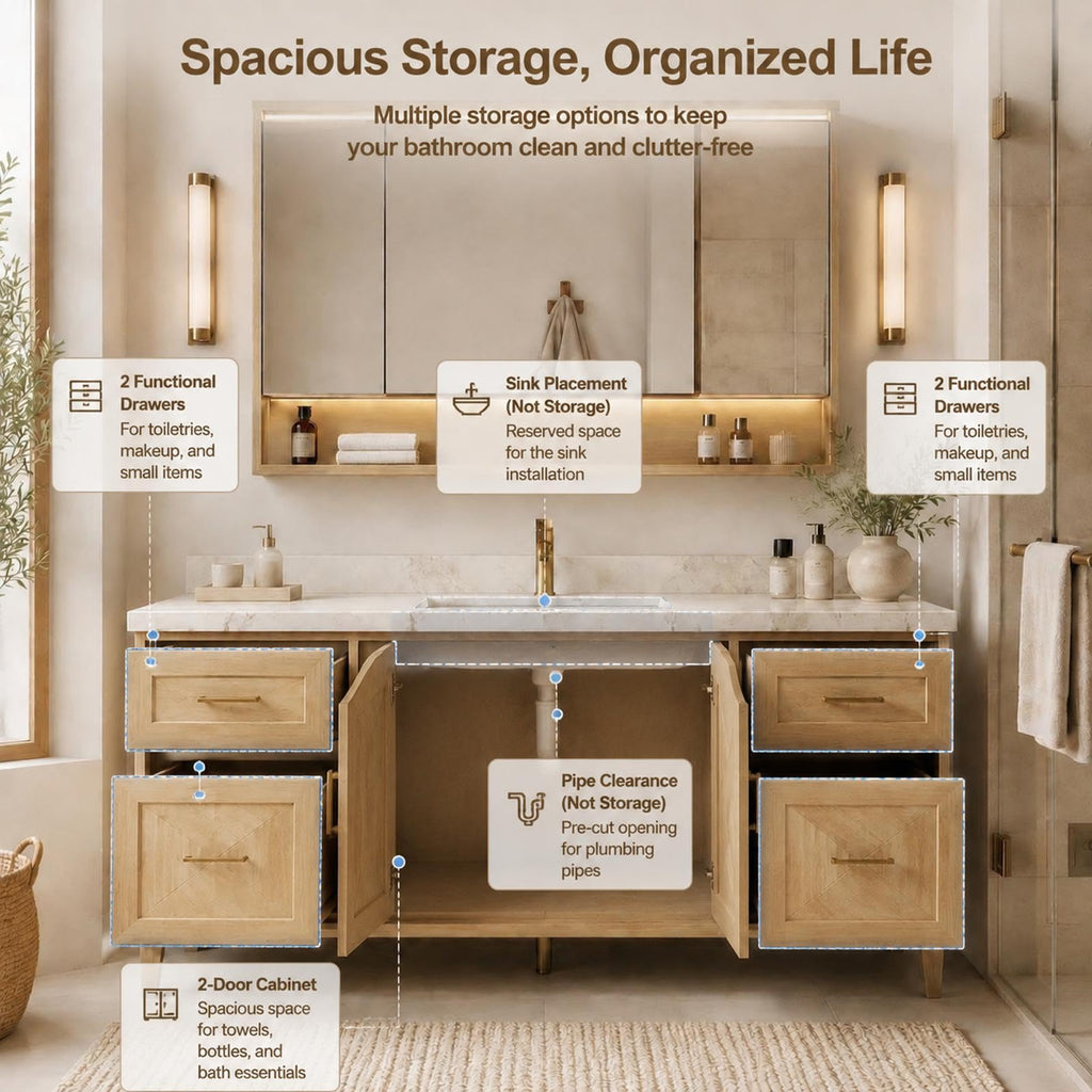 62 IN Freestanding Single Sink Bathroom Vanity with LED Storage Mirror