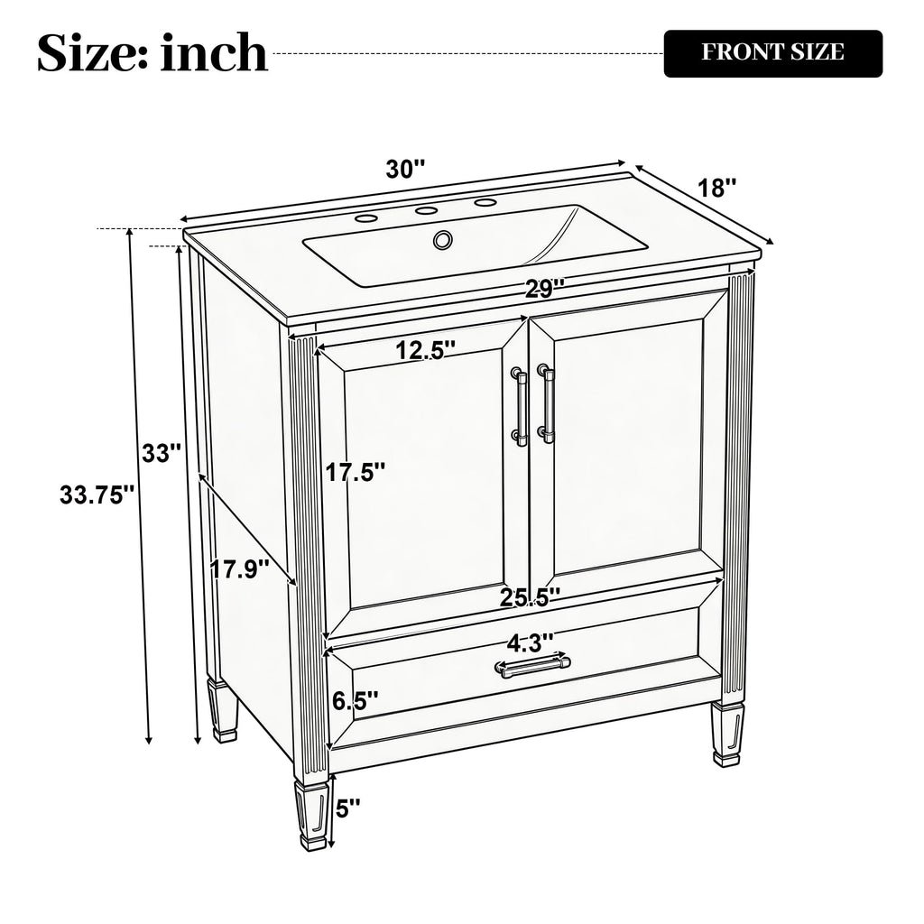 30" Bathroom Vanity Cabinet with Undermount Sink, Storage Rack Shelf, Multi-Functional Drawer Divider, Soft Closing Doors, Black