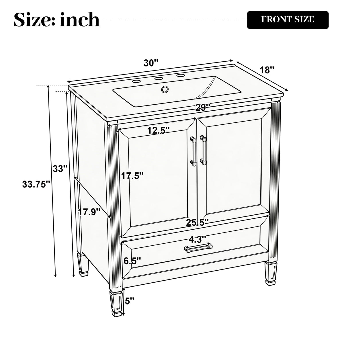 30" Bathroom Vanity Cabinet with Undermount Sink, Storage Rack Shelf, Multi-Functional Drawer Divider, Soft Closing Doors, Black