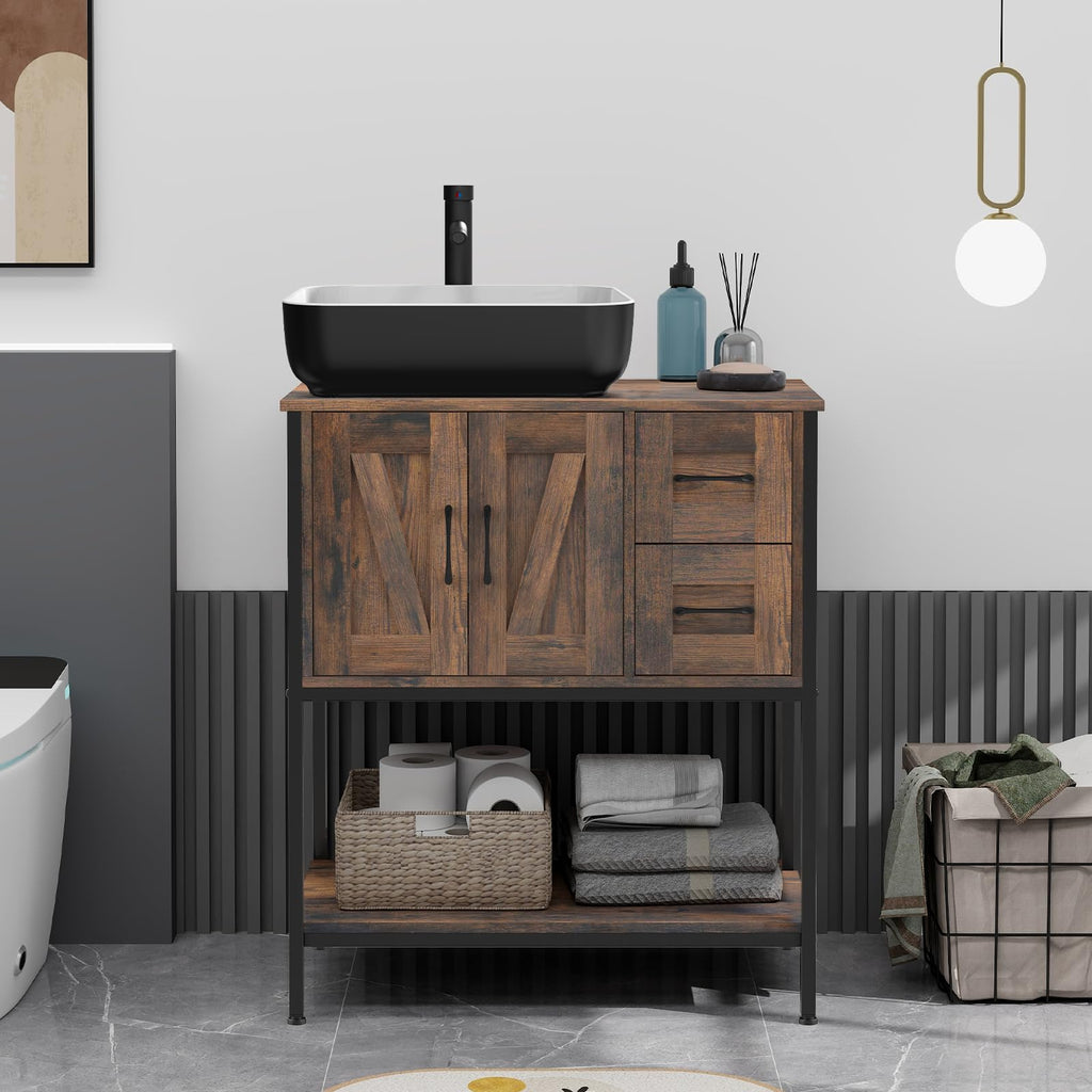 YOURLITE 36-Inch Farmhouse Bathroom Vanity with Vessel Sink, Rustic Brown