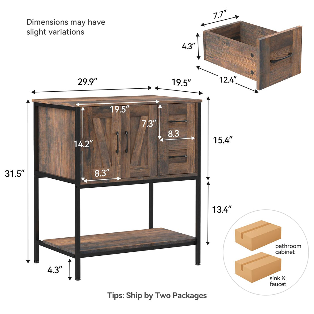 YOURLITE 36-Inch Farmhouse Bathroom Vanity with Vessel Sink, Rustic Brown