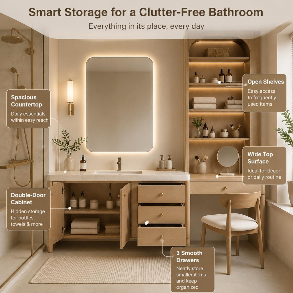 66 in Freestanding Single Sink Bathroom Vanity with Makeup Area