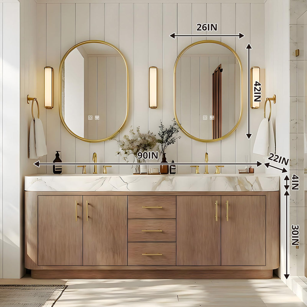 68 Inch Bathroom Vanity with Double Sink, Light Walnut
